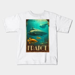 France Underwater Vintage Travel Art Poster Kids T-Shirt